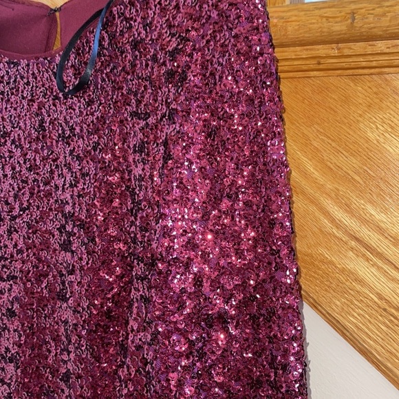 Women’s Formal Dress Sz 6, 10 Aqua Allover Sequin Long Sleeves Cocktail Red Gown - Picture 11 of 12